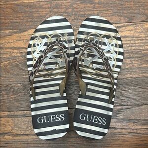 Guess Black & White Striped Wedgies with Gold Accent